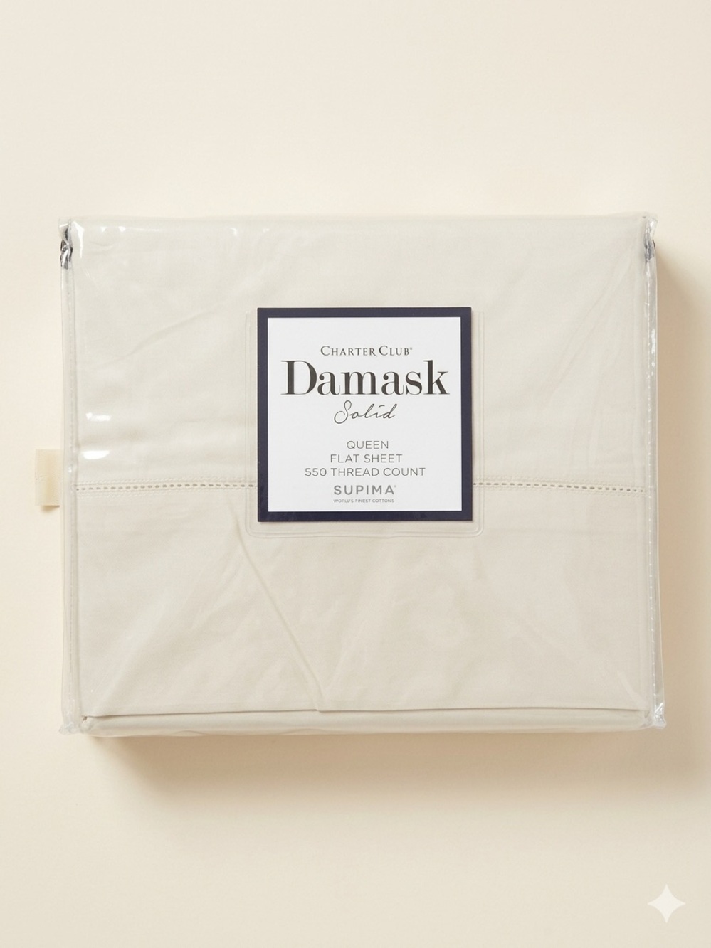 Charter Club Damask 550 TC Supima Cotton Queen Flat Sheet Ivory/cream
